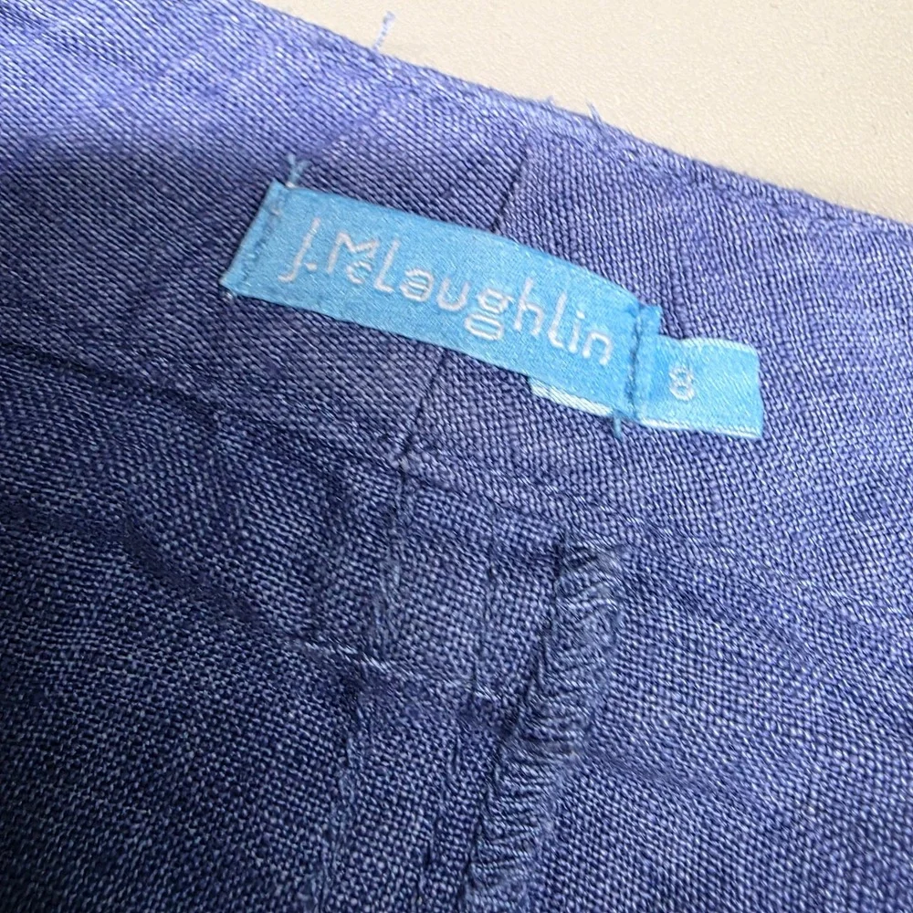 J.McLaughlin Blue 100% Linen Frayed Hem A-Line Skirt Women Size 8